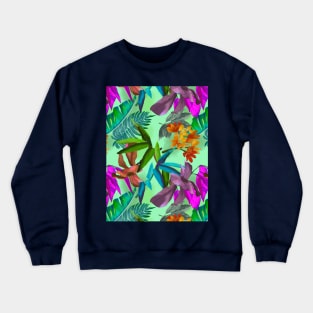 tropical floral leaves botanical garden, tropical plants,leaves and flowers, green mint leaves pattern Crewneck Sweatshirt